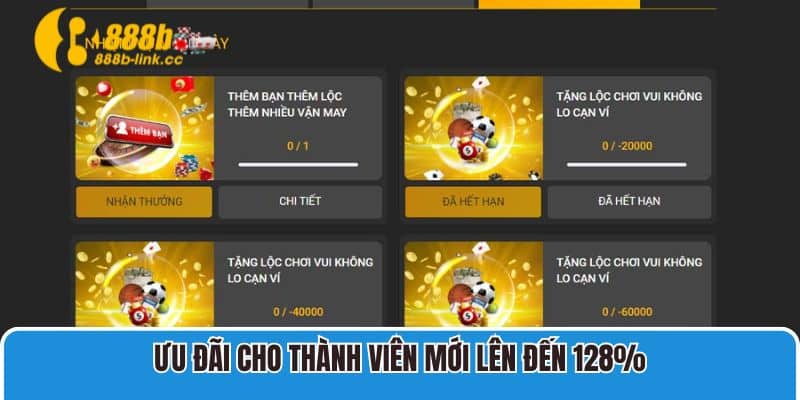 Ưu đãi cho thành viên mới lên đến 128%